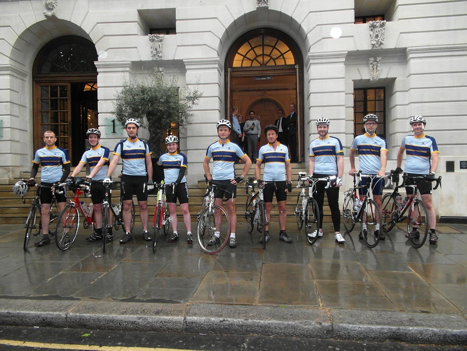 Duncan and the team at the start of our ride from London to Paris (fourth from right)