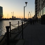Dawn at Canary Wharf, the o2 Arena on the horizon