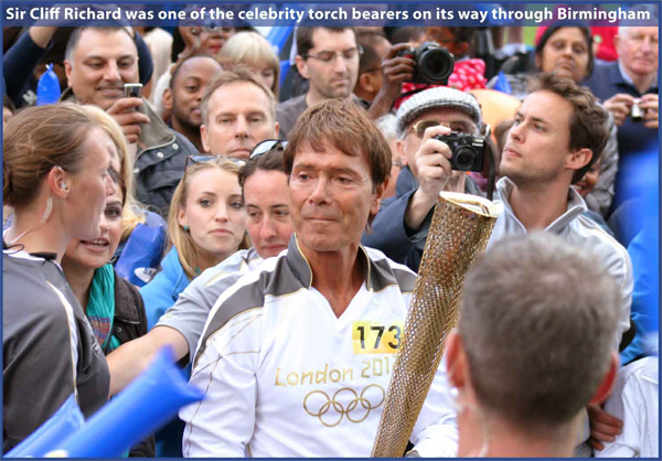Sir Cliff Richard was one of the celebrity torch bearers on its way through Birmingham